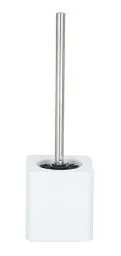 Produktbild: WENKO WC-Garnitur Mod. Hexa, offener Toilettenbürstenhalter aus Keramik mit Silikon WC-Bürste, schwarzer Bürstenkopf Ø 7,5 cm austauschbar, Weiß, 12 x 39,5 x 12 cm