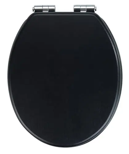Produktbild: WENKO WC-Sitz Cuero Schwarz, Toilettensitz mit Absenkautomatik in Lederoptik aus feuchtigkeitsresistentem, porenfreiem MDF, Schnell-Befestigung aus rostfreiem Zinkdruckguss, 35,5 x 42,5 cm