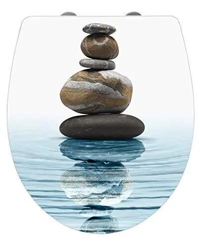 Produktbild: WENKO WC-Sitz Hochglanz Acryl Meditation, High Gloss Oberfläche, hygienischer Toilettendeckel mit Absenkautomatik, aus antibakteriellem Duroplast, 39 x 45 cm