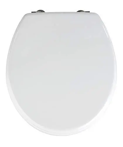 Produktbild: WENKO WC-Sitz Prima Weiß, hochwertiger Toilettensitz im Retro-Style, WC-Deckel inklusive Wandpuffer und rostfreier Edelstahlbefestigung, Spülkastengeeignet, Toilettenbrille aus MDF, 37 x 41 cm