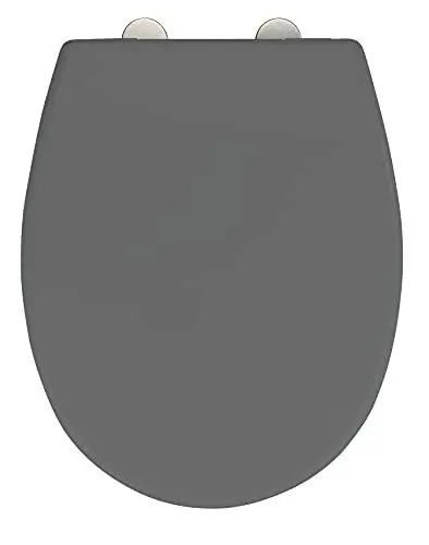 Produktbild: WENKO WC-Sitz Vorno Neo Grau, hygienischer Toilettendeckel mit Absenkautomatik, Toilettensitz aus bruchsicherem, antibakteriellem Duroplast, Schnellbefestigung aus rostfreiem Edelstahl, 37 x 46 cm