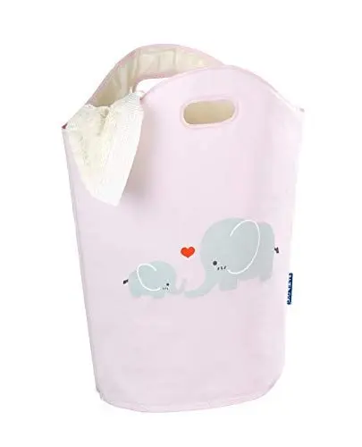Produktbild: WENKO Wäschesammler Kids Elli Rosa, niedlicher Wäschesack mit Zwei praktischen Tragegriffen mit Elefanten Aufdruck, 24 l Stauraum in einem Fach, (B x H x T): 40 x 52 x 20 cm, kindliches Motiv