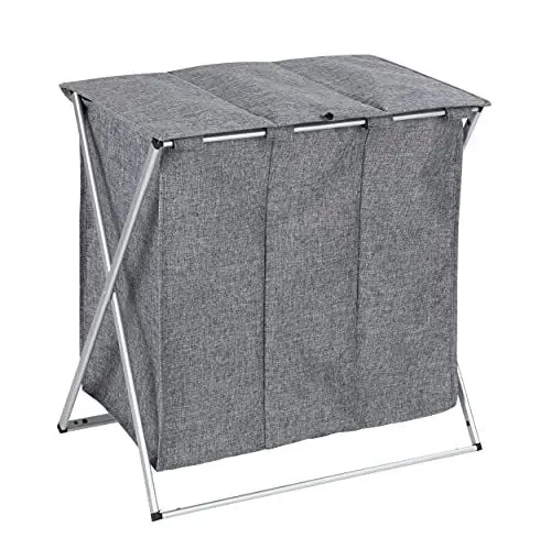 Produktbild: WENKO Wäschesammler Trio Top, Wäschekorb 3 Fächer mit Deckel und Tragegriffen, 118 Liter Volumen, (B x H x T): 57 x 57 x 38 cm, Grau meliert