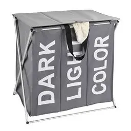 Produktbild: WENKO Wäschesammler Trio Top, Wäschekorb 3 Fächer mit Deckel und Tragegriffen, 118 Liter Volumen, (B x H x T): 57 x 57 x 38 cm, Grau