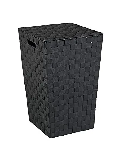 Produktbild: WENKO Wäschetruhe Mod. Adria dekorativ quadratisch schwarz mit Deckel aus Kunststoff-Geflecht und stabilem Metallgestell 48 Liter Maße 33 x 53 x 33 cm