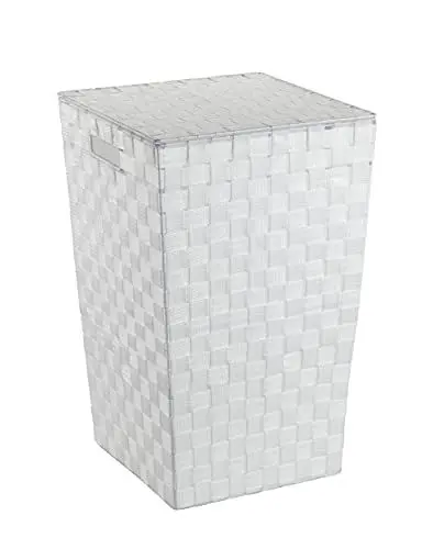 Produktbild: WENKO Wäschetruhe Mod. Adria Square, Wäschesammler mit Deckel, 48 Liter Füllmenge, 33 x 53 x 33 cm, aus weißem Kunststoff-Geflecht