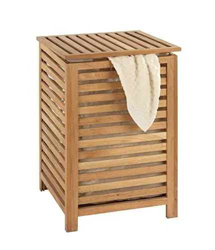 Produktbild: WENKO Wäschetruhe Norway, Wäschesammler mit herausnehmbarem Baumwoll-Wäschesack, Walnussholz, Fassungsvermögen 56 L, 45 x 65 x 45 cm, Natur