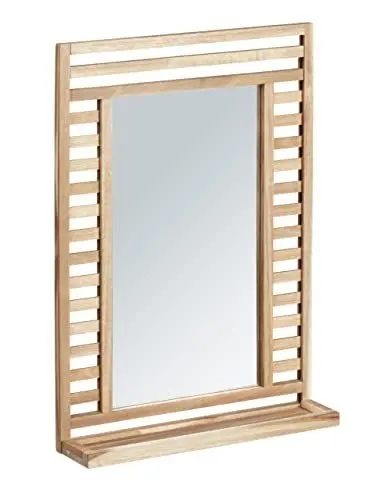 Produktbild: WENKO Wandspiegel Acina, Flurspiegel mit Rahmen und praktischer Ablage, Badezimmerspiegel aus natürlichem Akazienholz ökologisch FSC® Zertifiziert, dekorativer Spiegel zum Aufhängen, 50 x 70 x 12 cm