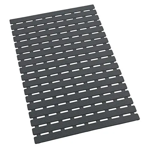 Produktbild: WENKO Wanneneinlage Mod. Arinos Grau, Antirutsch-Badewannenmatte mit Saugnäpfen, 63 x 40 cm, Oberfläche mit Rutschstopp-Struktur, aus Kunststoff
