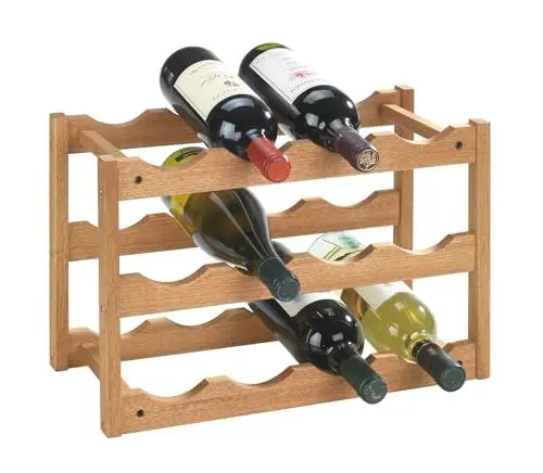 Produktbild: WENKO Weinregal Norway, Weinschrank für bis zu 12 Weinflaschen, Weinhalter aus Walnussholz, 3 Etagen zur Aufbewahrung von Wein- und Sektflaschen, 42 x 28 x 21 cm, Natur