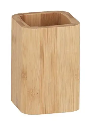 Produktbild: WENKO Zahnbürstenhalter Bambusa, nachhaltiger Zahnputzbecher aus Bambus für Zahnbürste, Zungenreiniger und Zahnpasta, praktisches Bad-Accessoire für Pinsel und Make-Up, Ø 7,1 x 10,7 cm, Natur