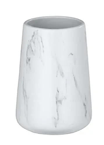 Produktbild: WENKO Zahnputzbecher Adrada Keramik - Zahnbürstenhalter für Zahnbürste und Zahnpasta, Keramik, Weiß, 12 x 8.5 x 8.5 cm
