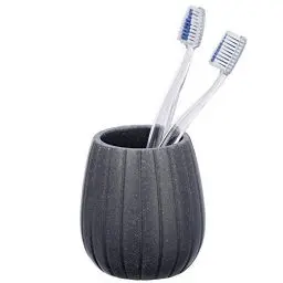 Produktbild: WENKO Zahnputzbecher Cantaloup Anthrazit - Zahnbürstenhalter für Zahnbürste und Zahnpasta, Polyresin, 9 x 10 x 9 cm, Anthrazit