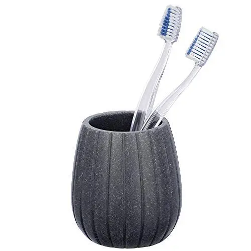 Produktbild: WENKO Zahnputzbecher Cantaloup Anthrazit - Zahnbürstenhalter für Zahnbürste und Zahnpasta, Polyresin, 9 x 10 x 9 cm, Anthrazit