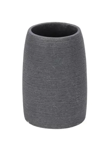 Produktbild: WENKO Zahnputzbecher Goa, hochwertiger Zahnbürstenhalter für Zahnbürste und Zahnpasta aus schwerem Kunststein (Polyresin) im natürlichen Stein-Look, Ø 7,4 x 10,5 cm, Grau