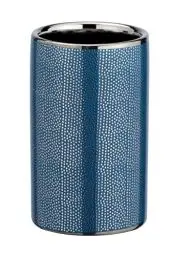 Produktbild: WENKO Zahnputzbecher Nuria, hochwertiger Zahnbürstenhalter für Zahnbürste und Zahnpasta aus edler Keramik mit luxuriös-strukturierter Oberfläche in Silber/Blau, Ø 6,5 x 10,7 cm