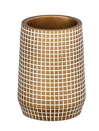 Produktbild: WENKO Zahnputzbecher Ohrid Gold - Zahnbürstenhalter für Zahnbürste und Zahnpasta, Polyresin, 7 x 10 x 7 cm, Gold, 10 x 7 x 7 cm