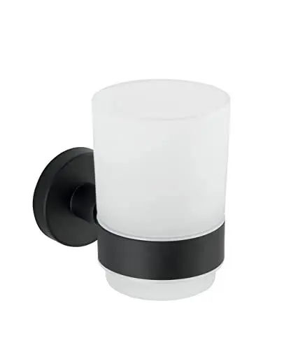 Produktbild: WENKO Zahnputzbecher UNO Bosio Black Edelstahl matt - Zahnbürstenhalter für Zahnbürste und Zahnpasta, Edelstahl rostfrei, 7 x 9.5 x 10.5 cm, Matt