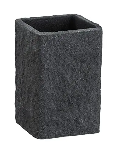 Produktbild: WENKO Zahnputzbecher Villata, Zahnbürstenhalter für Zahnbürste und Zahnpasta in Naturstein-Optik aus hochwertigem Polyresin, 7,5 x 11 x 7,5 cm in Grau
