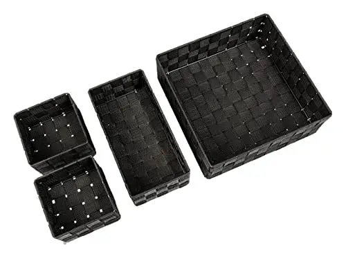 Produktbild: WENKO Badkorb Adria Schwarz, 4-teiliges Set, schöne Körbe zur Aufbewahrung und Organisation in den Größen S, M & L für Küche, Bad und den gesamten Haushalt, Organizer aus robustem Polypropylen