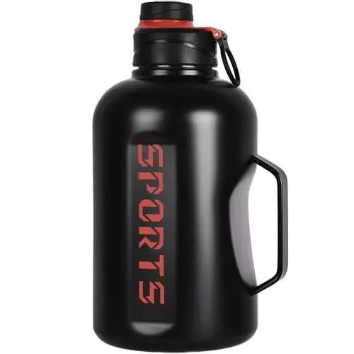 Produktbild: Wenlim 1.8 liter Trinkflasche Edelstahl mit Strohhalm 1.8l BPA-frei Thermosflasche Metall auslaufsicher Sport Isolierflasche mit Sieb für Kaffee, Tee (Schwarz)