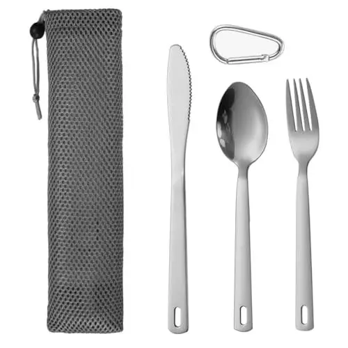 Produktbild: Wennala Campingbesteck Edelstahl,Camping Besteckset Besteck Unterwegs,Tragbare Ultraleichtes Besteck Wiederverwendbare für Picknick Mit Aufbewahrungstasche