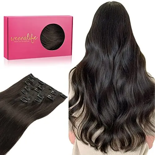 Produktbild: WENNALIFE Clip in Extensions Echthaar, 60cm 24 Zoll 120g 7pcs Dunkel Braun Hair Extensions Clip in Echthaar Remy Clip in Haarverlängerung Natürliche Echthaar Extensions