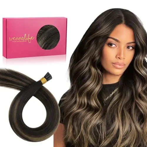 Produktbild: WENNALIFE I Tip Extensions Echthaar, 50g 100s 35CM Balayage Dunkel Braun to Chestnut Braun Hair Extensions Bonding Echthaar Extensions Professionelle Haarverlängerung Real Human Hair Extentions