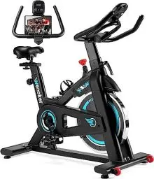 Produktbild: Wenoker Heimtrainer Fahrrad, Indoor Cycling Bike mit LCD-Monitor, Heimtrainer mit Pad-Halterung, Belastbarkeit 140 kg Fitnessbike Zuhause, Stille Stationäre Fahrräder für zu Haus