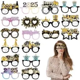 Produktbild: Wentsent 18Stück Silvester Brillen 2025 Sylvester Party Deko Frohes Neues Jahr Happy New Year Lustig Papier Partybrille Fotobox Accessoires für Erwachsene Kinder Neujahrsdeko 2025 Photo Booth Props