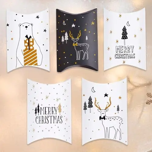Produktbild: Wentsent 24 Stück Weihnachten Geschenkbox Kissenschachteln Süßigkeiten Box Keksschachtel Pralinenschachtel Schachtel für Weihnachten Geschenk Weihnachtsdeko