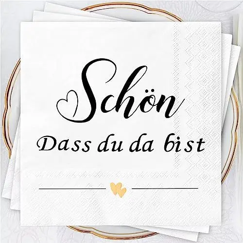 Produktbild: Wentsent 80 Stück Servietten Schön DASS Du Da Bist Herz Weiß | 3 Lagig Papierservietten Hochzeit | Tischdeko für Taufe | Kommunion | Konfirmation Junge Mädchen