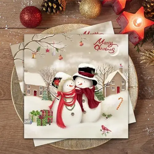 Produktbild: Wentsent 80Stück Weihnachten Servietten, Merry Christmas Servietten, Schneemann Pärchen Papierserviette,Weihnachtliche Tischdekoration, Weihnachtsbaum Winter Paper Napkins, 3-lagig Xmas Servitten