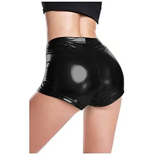 Produktbild: WENZHOU Boyshorts Damenshorts Damen Leder Boyshorts Glänzend Wetlook GoGo Kurze Hose Booty Tanz Pants Minishorts Frauen Metallic Hotpants Rave Shiny Panty Lack Optik Unterwäsche