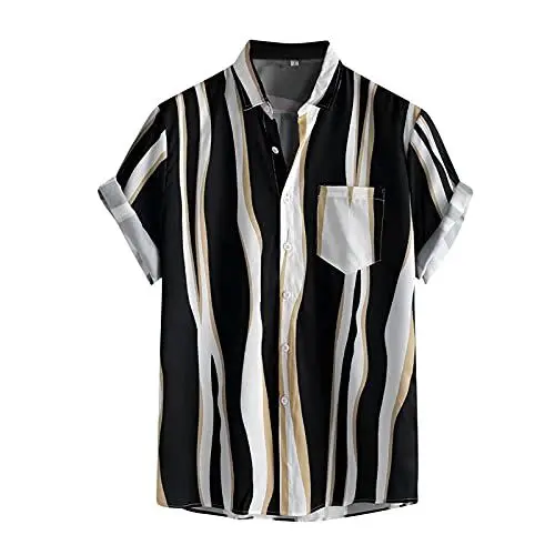 Produktbild: WENZHOU Herren Hemd Freizeithemd Kurzarm Gestreift Slim Fit Funky Kurzarm Hemd Schwarze und weiße Streifen Kurzarmhemden, Männer Sommer Freizeit Hemd Bequem Leichte Atmungsaktives