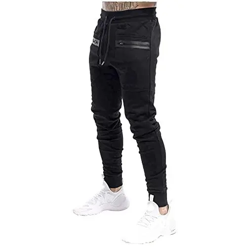 Produktbild: WENZHOU Herren Jogginghose Baumwoll Einfarbig Sporthose Lose Leichte Trainingshose Jogginghose Atmungsaktiv Sweathose Herren Baumwolle Sporthose Herren Lang mit Reissverschluss Taschen