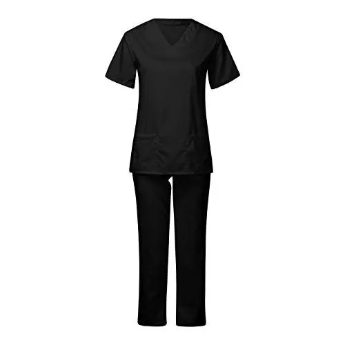 Produktbild: WENZHOU Unisex medizinische uniform Set mit Kasack und Hose, Medical Schrubb-Set, Pflege Berufsbekleidung V-Ausschnitt Top und Hose mit Taschen Schlufpkasack und Schlupfhose Arzt Anzug