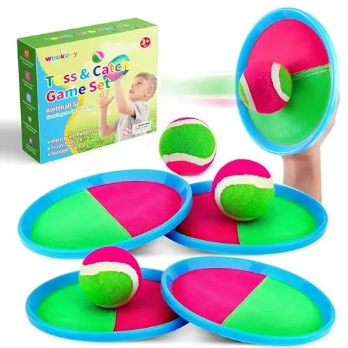 Produktbild: Weokeey Klettballspiel für Kinder Klettball Strandspielzeug Outdoor Spielzeug Wasserdicht Klettspiel Wurf Spiel Kinderspiele Ostergeschenke Kinder ab 3 4 5 6 7 Jahre Ballspiele für Draußen Garten