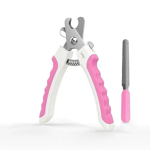 Produktbild: WePet Hundennagelknipser (U10.1), Nagelschere für große Hunderassen mit Quick-Sensor, rasiermesserscharfe Klinge, professionelle Nagelschere mit Sicherheitsstopper und Nagelfeile.Rosarot