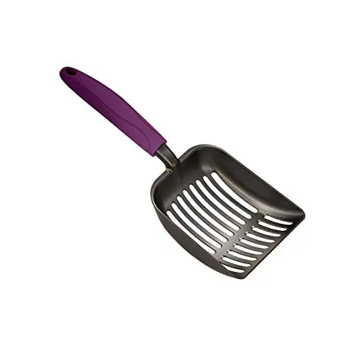 Produktbild: WePet Katzenstreuschaufel, Aluminium-Siebschaufel, Metall Schaufel für Katzen, Tiefe Schaufel mit diagonalen, Langer Griff, Kitten-KOT-Hebeschaufel für Katzenklo, Größe M, Violettem Griff