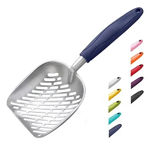 Produktbild: WePet Katzenstreuschaufel, Aluminium-Siebschaufel, Metall Schaufel für Katzen, Langer Griff, Kitten-KOT-Hebeschaufel für Katzenklo, unregelmäßiges Alu-Design, Blauer Griff