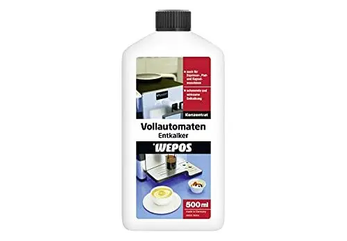 Produktbild: Wepos Vollautomaten Entkalker 500ml | Konzentrat | für Kaffeevollautomaten | für Epresso- und Kaffeepadautomaten | Einfache Anwendung | entfernt Kalk, Kalkablagerungen und Kesselsteine