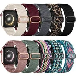 Produktbild: Wepro 10 Pack dehnbare Solo Loop kompatibel mit Apple Watch Armband 42mm 44mm 45mm 46mm 49mm, elastisches einstellbares Nylon Ersatzarmband für iWatch SE/9/8/7/6/5/4/3/2/Ultra/Ultra 2, Gruppe A Farbe