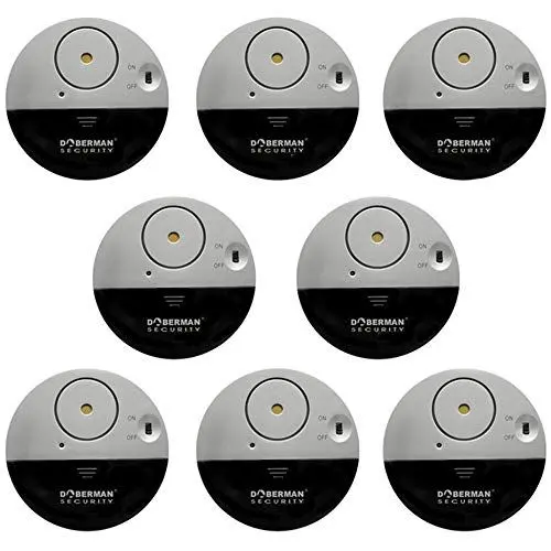 Produktbild: WER Ultra-Dünner Fensteralarm Glasbruchalarm Mini-Alarmanlage Aufkleber Alarmanlage mit Erschütterungssensor, Security Alarmsirene bis 100dB, 50m Reichweite Batteriebetrieb (8pcs)