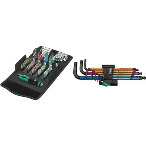 Produktbild: Wera 05057460001 Werkzeug-Set, Kraftform Kompakt 100, 52-teilig, Einheitsgröße & 950 SPKL/9 SM N Multicolour Winkelschlüsselsatz, metrisch, BlackLaser, 9-teilig, Wera 05022089001