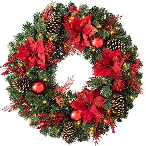 Produktbild: WeRChristmas Beleuchteter Kranz mit 50 LED-Lichtern und Timer-Funktion, mehrfarbig, 75 cm