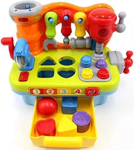 Produktbild: Werkbank Kinder Spielzeug ab 1 Jahr Junge, Kinder Geschenk 1 Jahr Junge Kinderspielzeug ab 1 Jahr Baby Spielzeug Werkzeugbank 12 18 24 Monate 1 2 3 Jahre mit Formsortierer Musik Licht & Soundeffekten