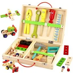 Produktbild: Werkzeugkoffer Kinder Spielzeug ab 3 Jahre Junge Mädchen Holzspielzeug Werkzeugkasten,Kinderwerkzeug Lernspielzeug Werkzeug Koffer Kinder Weihnachten Geschenk Kinderspielzeug Spiele ab 2 3 4 5 Jahren