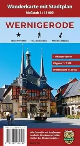 Produktbild: Wernigerode: Wanderkarte mit Stadtplan, Wander-Touren und Brockenkarte: Wanderkarte und Stadtplan mit Wander-Touren und Brockenkarte