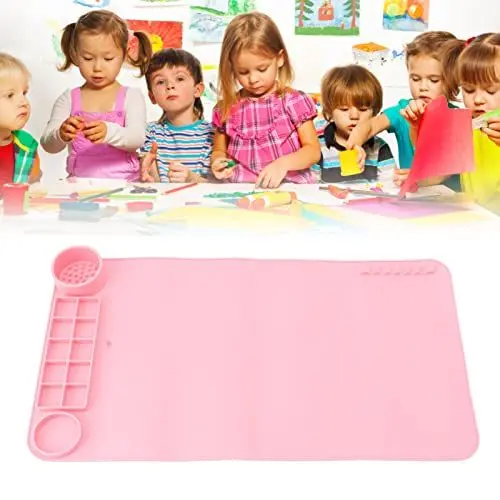 Produktbild: WERTSWF Silikon-Malmatte, 19,7 X 11 Zoll Silikon-Kunstmatte für Kinder, Antihaftbeschichtete Silikonfolie, 12 Farbteiler und 4 Malstifthalter für Kunstharz, Heimwerken, Ton, Play Doh